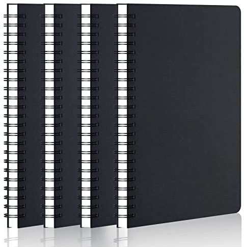 Yarotm Notizbuch A5 Kariert - 4 Stück Notizblock Spiralbindung A5 Kariertes 5mm Notebook - 100g/m² Ringbuch Notiz Buch A5 Hardcover in Schwarz - Spiralblock Kariert