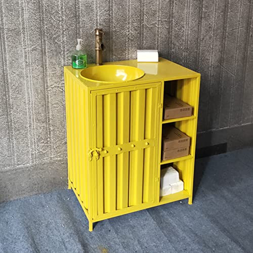 Lavandino del Bagno, Lavabo Industriale Vanity da Bagno in Stile Loft in Ferro, Lavabo retrò e Mobile Sottolavabo per Bar Ktv Cyber ​​​​Cafe Stile Industriale (E Mirror)