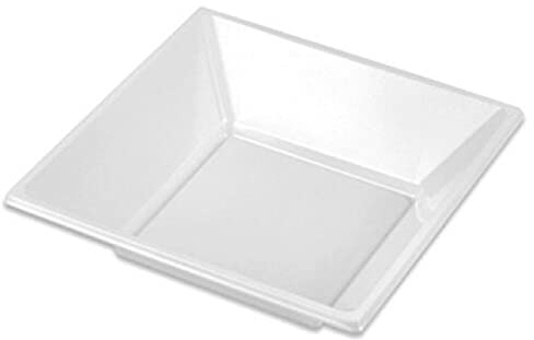 Tradineur - Pack de 6 assiettes creuses carrées réutilisables en plastique, 100% recyclables, extra résistantes, hygiéniques, empilables, adaptées au lave-vaisselle (Blanc, 17 x 17 cm)