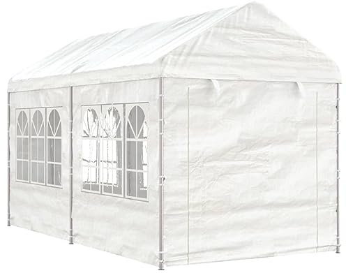 vidaXL Pavillon, Gartenpavillon mit Dach Seitenwänden, Gartenzelt Stahlrahmen, Garten Partyzelt Festzelt Zelt, Weiß 4,46x2,28x2,69m Polyethylen