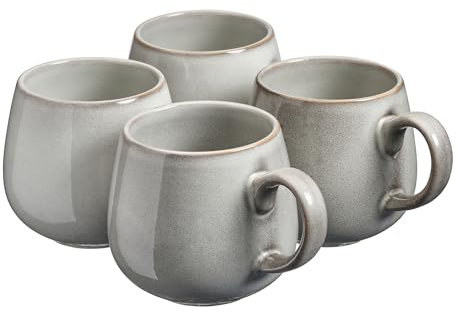 Cooks Professional Set of 4 Mugs Nordic Stoneware Mugs 350ml with Reactive Glaze Finish | Large Modern Stylish Ceramic Tea, Coffee, Hot Chocolate, Hot Drink Cups | Dishwasher & Microwave Safe | Grey