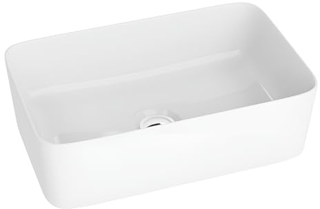 lavita Canal Vasque à poser rectangulaire, sans trop-plein et trou de robinet, en porcelaine de qualité supérieure, 40 x 30 x 20 cm, blanc brillant