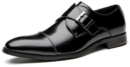 faafe Chaussures en Cuir pour Hommes, Chaussures De Ville Décontractées d'affaires en Cuir Véritable À Bout Pointu avec Boucle Basse De Travail De Bureau De Mariage, Mocassins, 43 EU,Black