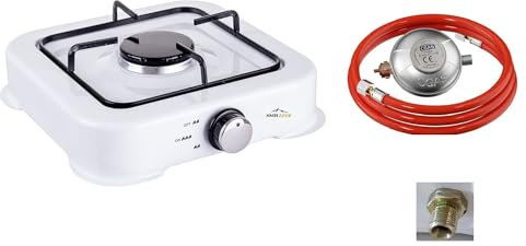 SMH LINE® Réchaud à gaz de camping à 1 feu avec tuyau et régulateur 50 mbar Gaz propane 2,2 kW Plaque de cuisson Camping Bouteille de gaz Cuisinière d'extérieur Réchaud de table