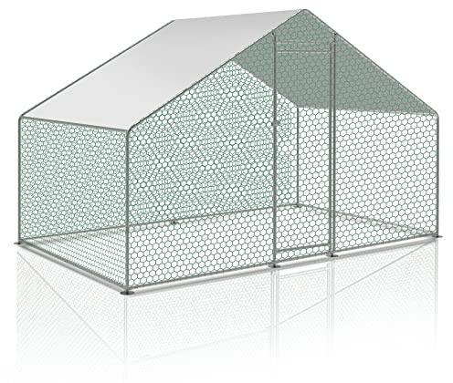 SWANEW Hühnerstall 3x2x2m Freilaufgehege mit Sonnenschutzdach Verzinkter Stahl Kleintierstall Hühnerhaus Dach Geflügelstall Tür für Hühner Geflügel Kleintiere Kleintiere Pflanzen