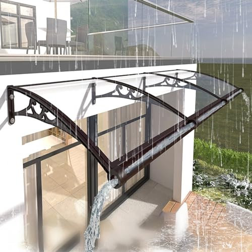 Moderne toiture auvent de porte d'entrée avec rainure de drainage, marquise de porte exterieur Support en aluminium, muet polycarbonate auvent de terrasse, Coupe-vent, pluie, neige, rayons UV. ( Color