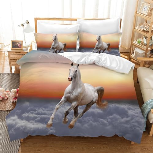 Leleyouzer Set di biancheria da letto per bambini, motivo cavallo con stampa 3D, morbido e confortevole copripiumino in microfibra (M4, 135 x 200 cm)