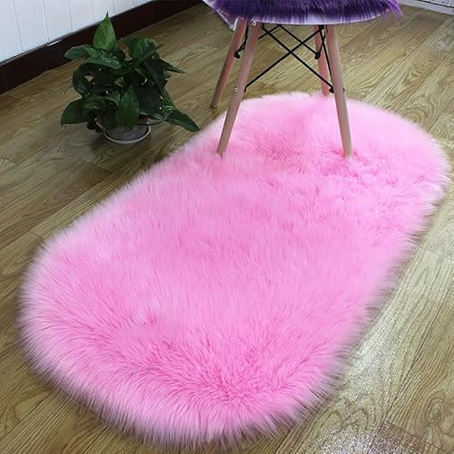 SMTCM Ovaler Kunstfell Teppich Bettvorleger Sofateppiche Plüschteppiche Fellimitat Weich Langflor Flauschiges Hochflorteppiche Geeignet für Schlafzimmer Wohnzimmer Kinderzimmer