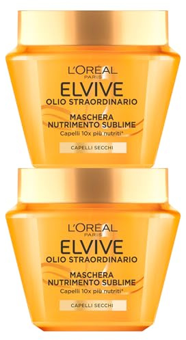 L'Oréal Paris Elvive Außergewöhnliches Öl Maske Erhabene Pflege für Trockenes Haar Nährende Glanzverleihende Formel mit Kamelienöl Cremige und Leichte Textur - 2 Tiegel à 300ml