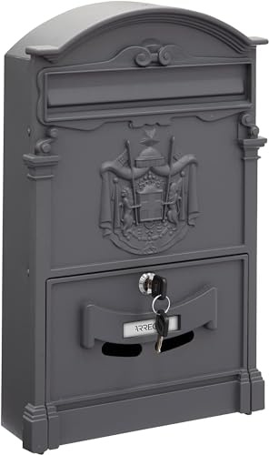 Cassetta Postale da Esterno in Alluminio Pressofuso Verniciato con Serratura a Cilindro - Cassetta Lettere Esterno 255x85x405h (Grigio)