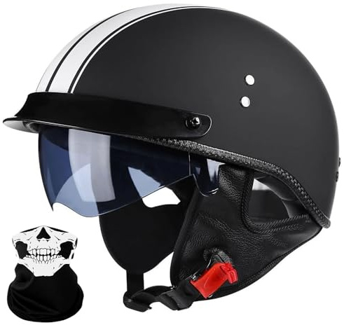 Retro Motorrad Halbhelme Motorradhelm für Herren und Damen ECE-Zertifizierung Jethelm Mit Visier Halbschalenhelm Braincap für Bike Cruiser Chopper Moped Scooter Offenem Helm, M-XXL