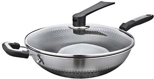OQHAIR Wok para inducción Wok de Acero Inoxidable 304 Sartén Antiadherente Wok sin Humo Estufas de Gas Cocina de inducción Estufa de Gas Olla Especial (Tamaño: 32 cm) (34 cm)