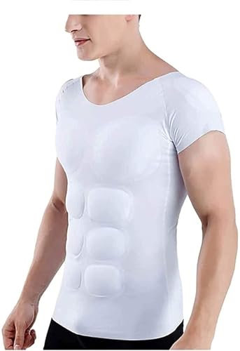 Maglietta muscolare imbottita da uomo, maglietta muscolare addome finto da uomo, imbottitura for spalle con muscoli del torace finti da uomo, canottiera traspirante morbida e traspirante con compressi