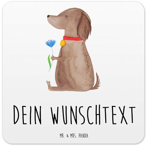 Mr. & Mrs. Panda Personalisiertes Untersetzer Set Hund Blume 15er Set - Personalisierte Geschenke, Süß, Personalisiert, Kunststoff, Halsband, Haha, Bedruckt, mit Sprüchen, Hunde, Sprüche