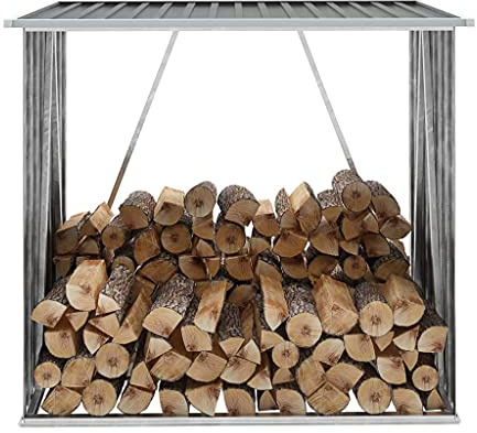 IKAYAA Scaffalatura in Metallo per Legna da ardere Legnaia da Esterno con Copertura Portalegna da Esterno -Antracite-163x83x154 cm