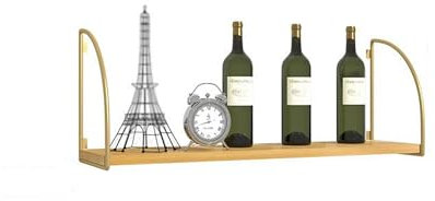 Weinregal Wand Metall Flaschenregal Holz Wine Rack Bar Regal Wand Weinschrank Hausbar Schmal Barschrank Weinständer Getränke Regal Mini Bar Mehrzweckregal für Esszimmer Bartheke Wohnzimmer Küche(Gold,