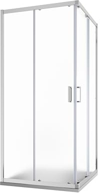 Tonga Cabine de douche d'angle avec deux portes coulissantes, verre trempé de 6 mm, profilés carrés chromés, hauteur 185 cm (verre mat, 80 x 80 cm)