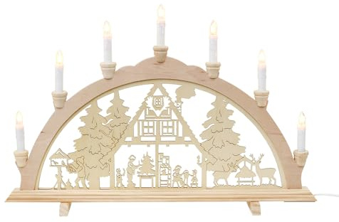 Wichtelstube-Kollektion Holz Schwibbogen Lichterbogen Forsthaus XL 58cm Schwippbogen Weihnachten Weihnachtsbogen Schwibbogen Weihnachten 7 Kerzen 230V Anschluss