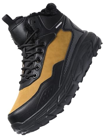 Chaussure Homme Moto Bottes Cuir Homme Montantes Chaussures d'hiver confortables en coton, bottes antidérapantes pour femmes, bottes de neige Waetpoof Bottines Chaussure de Chasse Homme (Yellow, 40)