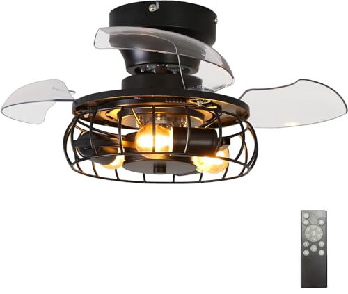 Modern Retro Ceiling Fan with Lights Reversible 6 Speed Remote Control Black Silent DC Smart Ceiling Fan Light 21.3in Indoor Bedroom Living Room Lounge Black