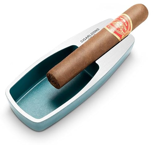 CIGARLOONG Cigar Ashtray,Metal Large Slot Ashtray Non-Slip for Indoor Outdoor Patio Home Office Use (Blue)