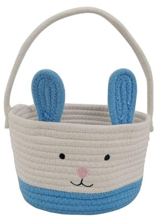 Osterkörbchen mit Henkel, Osterkorb Kinder Osternest Korb, Osterkörbe Hase Mit Ohren Zum Befüllen, Ostern Körbchen Geflochten Baumwollseilkorb zur Aufbewahrung Ostergeschenke Eier Süssigkeit