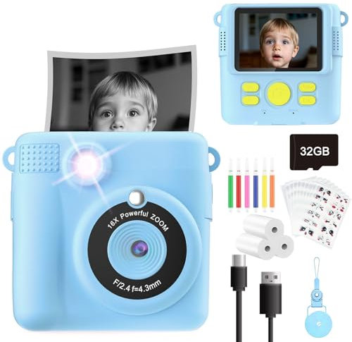 XWGKLN Kids Camera Instant Print, 1080P HD Digital Camera for Kids with 32GB Card & 3 Rolls Print Paper 2.4'' Toddler camera Birthday Toys Gifts for Boys Girls Age 3-12