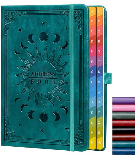 Address Book with Colorful Alphabetical Tabs (8.4 x 5.7) – Hardcover Contact Organizer for Website Passwords, Telephone, Software Licenses, and Important Information – Seagreen