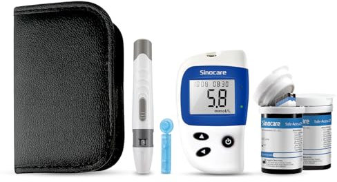 sinocare Safe Accu2 Blood Sugar monitor, Blood Glucose Monitor with Light Indicator, 10s Get Readings, Diabetes Testing Kit with 100pcs Strips & 100pcs LANS., Full Blood Sugar Test Kit in mmol/L