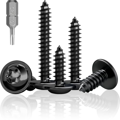 Jyvex Lot de 100 vis à tête plate noires, M3X12 mm, vis à bois à tête bombée en acier inoxydable A2 V2A, vis noires pour panneaux acoustiques, vis Torx à tête plate
