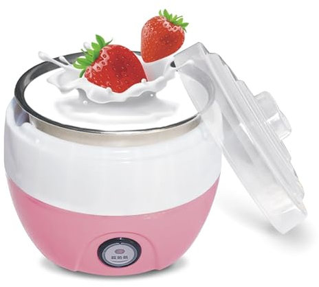 Yaourtière Automatique, Pot Yaourtiere électrique avec Récipient Intérieur en Acier Inoxydable de 1 L, Pot de Yaourt pour la Maison(Pink)
