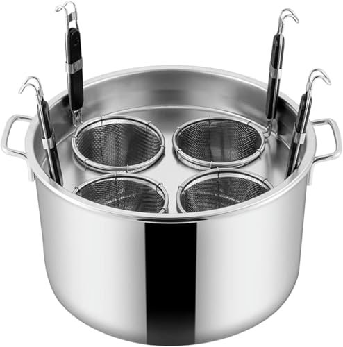 CQIKRWGWS Set per la Cottura della Pasta in Acciaio Inox, pentola per la Pasta Multifunzionale con cestello scolapasta, Design a 3/4/5 Fori per cuocere Pasta, tagliatelle, Gnocchi, zuppe