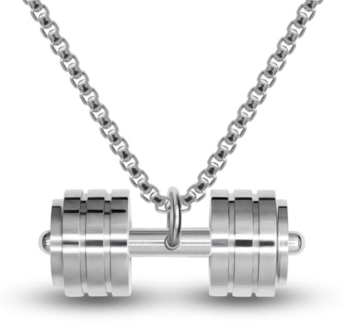 Soul-Cats Hantel Kette aus Edelstahl Fitness Anhänger mit Erbskette für Männer Sport Schmuck Bodybuilding, Länge: 55 cm
