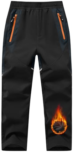 TBMPOY Kids Snow Ski Pants Boys Waterproof Fleece Lined Winter Hiking Snowboard Insulated Warm Pants Zipper Pockets Black XL