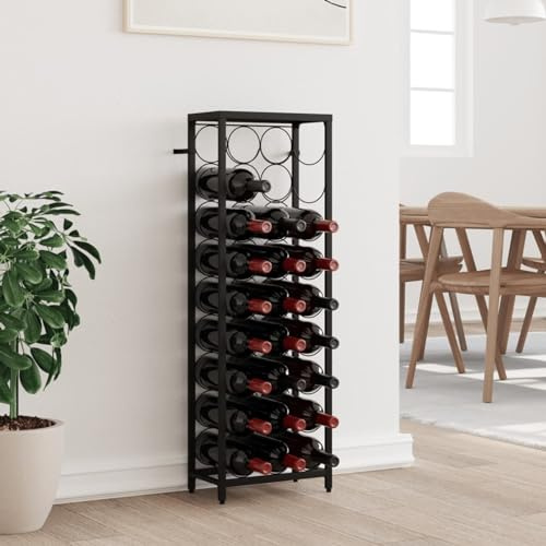 Casier à vin en fer pour 27 bouteilles – 34 x 18 x 100 cm – Vintage noir – Meuble de rangement élégant pour vin parfait pour la maison, le bar et la cave