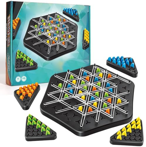 Triangle Chain Game, Triangle Chain Strategy Board Game, Interactive Triangle Rubber Elastic Band Board Game, Brain Teaser Strategy Toy for Kids, Adults, Family Party (S: 21x23.5cm)