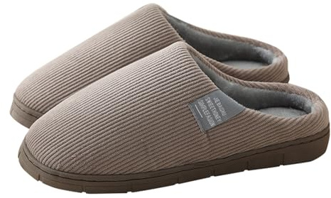 Pantoufles d'hiver confortables à semelle souple pour homme - Pantoufles d'hiver en peluche antidérapantes - Pantoufles d'intérieur chaudes en mousse à mémoire de forme - Ajustement confortable, café