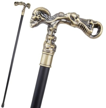 Spazierstock Mit Kupferfarbenem Totenkopf, Luxuriöser Deko-Spazierstock für Damen und Herren rutschfest 93 cm Lang