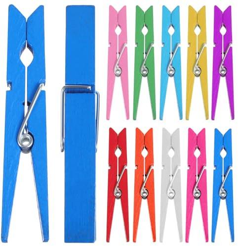 NUOBESTY Mollette in Legno Colorate per Bucato e Lavoretti Artigianali, 2,9 Pollici, Molla Antiruggine, Set da 100 Pezzi, per Appendere Vestiti, Foto e Decorazioni Casa