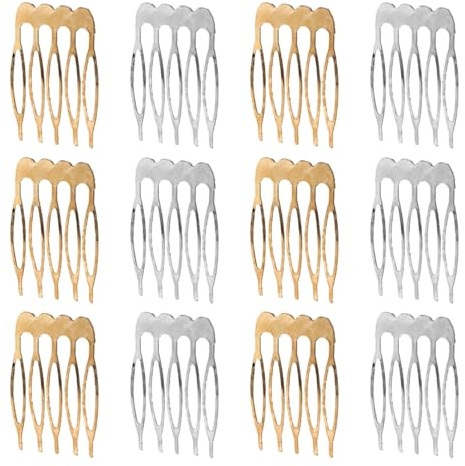 COLLBATH 100 Pièces 100 Peignes à Cheveux Argentés Vierges 5 Dents en Fil Métallique, Petits Peignes Latéraux Légers pour Fabrication D’Accessoires Coiffure Mariage, Voiles, Demoiselles