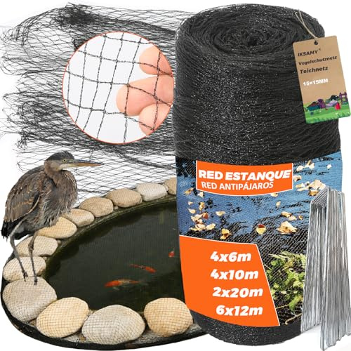 Rete di protezione per uccelli 4x10m, rete per laghetto 20g/m², colore nero - 15x15mm a maglia fine, rete per foglie per laghetto - Resistente alle intemperie e ai raggi UV, rete per laghetto contro