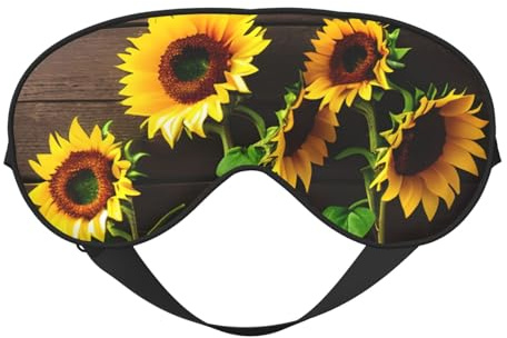 Masque de sommeil avec trois tournesols sur bois, doux pour les yeux avec sangle réglable pour dormir, voyager et se détendre
