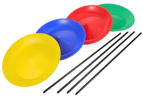 TOPPERFUN Juego de 4 Platos de Malabarismo de Plástico con Palos de Mano, Colores Rojo Azul Amarillo Verde, Kit de Juguetes para Circo y Entretenimiento, Adecuado para Principiantes