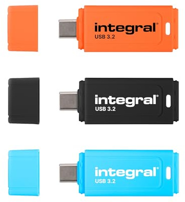 Integrerad 3-pack Neon-C 128 GB USB 3.2 Gen 1 USB-minne – High-Speed Type-C/USB 3.1/3.0, NEON svart/orange/blå, läs 150 MB/s, skriv 30 MB/s, Plug-and-play, bärbar lagring för PC, Mac, bärbar dator