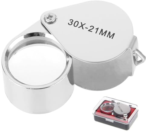 Loupe Bijoutier 30X,Loupe de Poche Métal Pliable avec Boîte de Rangement Grossissante pour Horloger Bijouterie Bricolage Botaniste Diamants Pièces Timbres Travail de Précision