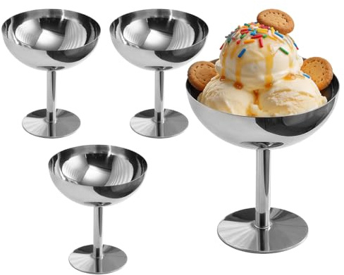AXVRAV 4 stycken glassbägare rostfritt stål 200 ml Ø 10 cm, dessertskålar med fot Ice Cream Sundae dessertglas för glass frukt yoghurt och dessert, glassskålar cocktailglas för fest bröllop och kök