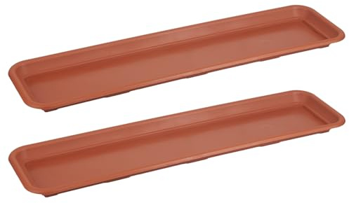 Tymar Sous-pot pour jardinière rectangulaire, sous-pot 40 cm, lot de 2, sous-pot pour jardinière, pot de fleurs et bac à plantes _Natura (Terracotta)