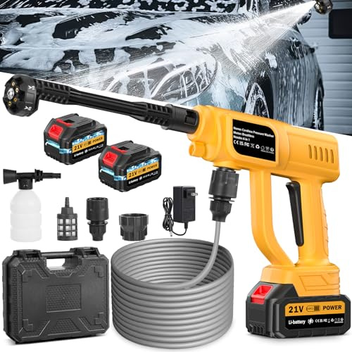 Rondella ad alta pressione, 120 bar, pistola portatile ad alta pressione con ugello multifunzione 6 in 1, 2 batterie da 3,0 Ah, idropulitrice portatile ad alta pressione autolavaggio giardino