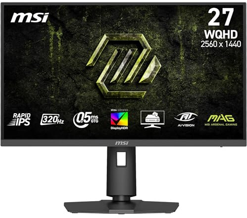 msi MAG 274QPF X32 27 Monitor Gaming, 320 Hz, 0,5 ms, DisplayHDR 400, G-SYNC Compatible, AMD FreeSync Premium, Eye Care, AI Vision, HDMI 2.1, DP 1.4a, senza cornice, montaggio VESA, nero