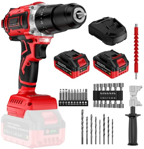 119Nm 21V Taladro Percutor Bateria Sin Escobillas con 2 Baterías 4.0Ah | Taladro Atornillador Inalámbrico, Max 2150RPM & 25000BPM, 20+3 Ajuste Par, 13mm Portabrocas, 2 Velocidad, Luz LED, Maletín